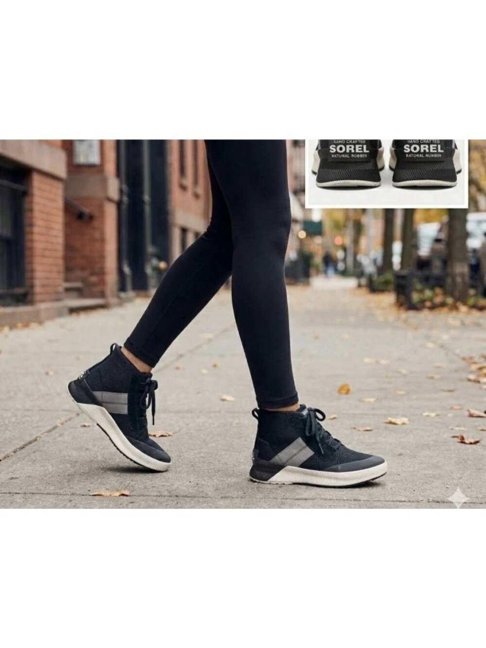 Sorel Women Out N About III Mid Sneaker Waterproof Black Knit Boot NL4861 Sz 7.5